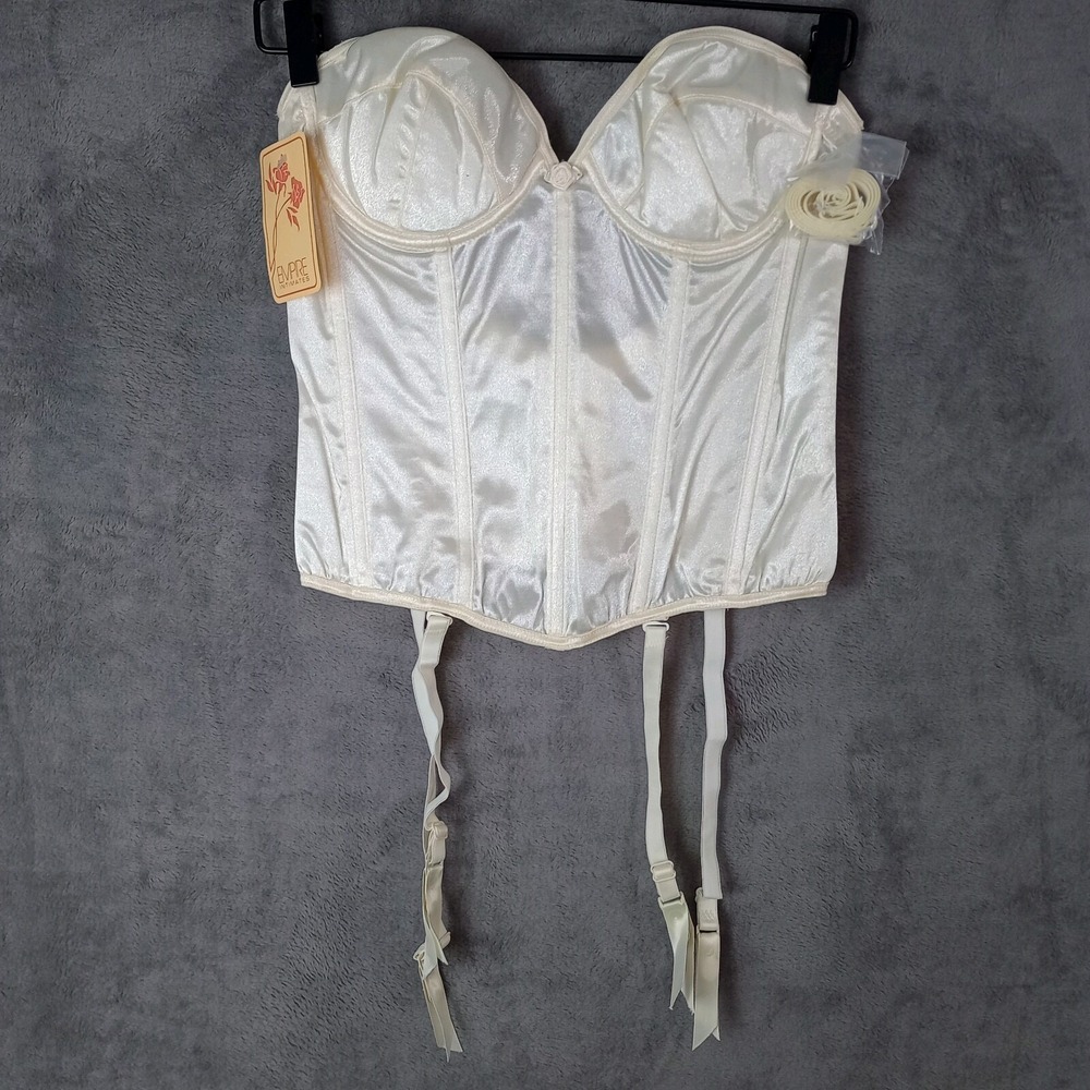 Vtg NOS Corset‎ Bustier With Garters Ivory Empire Intimates Sexy Boudoir 32C